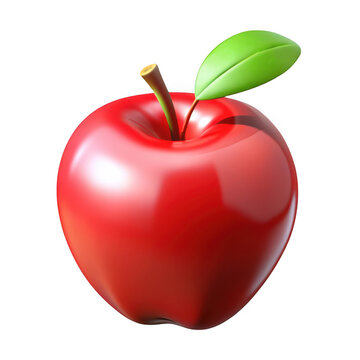 Shiny red apple with leaf isolated on transparent background