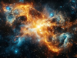 Wall Mural - Cosmic Dust Golden Nebula with Blue Highlights, Stars , Space art