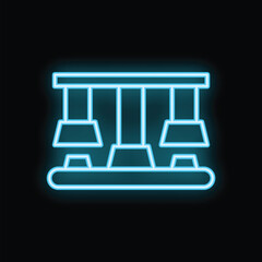 Poster - Blue neon icon of three hanging lamps, representing home interior and lighting solutions