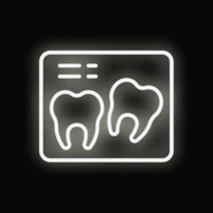 Poster - White glowing neon icon of a dental x ray showing two teeth on a black background