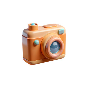 Pastel colors vintage photo camera. 3d rendering isolated on white background. Cartoon plastic style icon