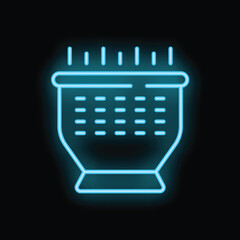 Poster - Bright blue neon icon of a colander glowing in the dark