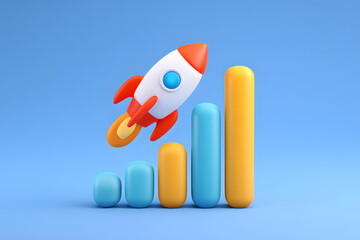Poster - 3D rendering rockets fly to commercial success concept marketing economics background