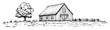 © Kaz - old wooden barn tree and fence countryside scene line art
