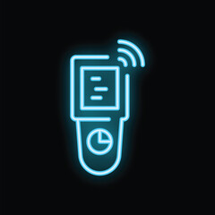 Poster - Neon icon of electronic thermometer showing result of body temperature measurement