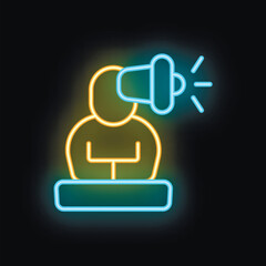 Poster - Neon style icon of a speaker making an announcement, perfect for topics like communication, marketing and advertising