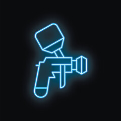 Poster - Blue neon icon of a paint spray gun glowing on a black background