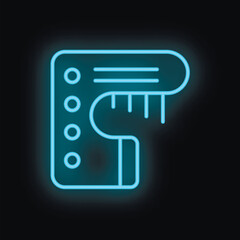 Poster - Blue neon icon of a measuring tape on a clipboard representing construction plans glowing on a dark background