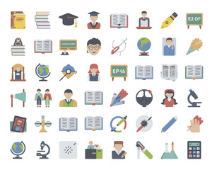 Fototapete - A diverse collection of 50 flat vector icons representing various concepts and activities presented in a clean silhouette style