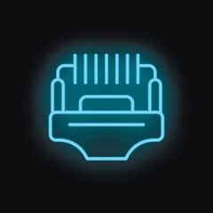 Poster - Glowing blue neon icon of a shredder machine destroying a document