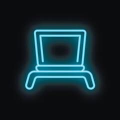 Poster - Blue neon sign depicting a modern chair shining on a black background