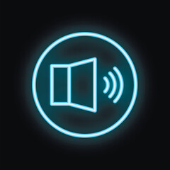 Poster - Blue neon sound icon glowing on a dark background