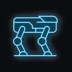 Poster - Blue neon sign representing a robot walking on four legs, on a black background