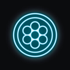 Poster - Blue neon light glowing round shape with circles on black background, abstract futuristic glowing background