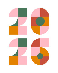Wall Mural - set of abstract colorful minimalistic geometric 2026 numbers, new year title made on circle, square.