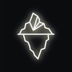 Poster - Neon iceberg is floating and glowing on black background representing hidden danger