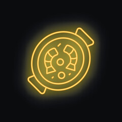 Poster - Yellow neon sign of roulette wheel spinning, concept for casino, gambling, entertainment and luck