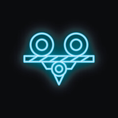 Poster - Blue glowing neon line conveyor belt with steel sheet icon isolated on black background
