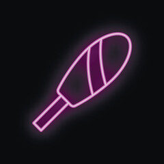 Poster - Glowing neon sign representing a corn dog with a bright purple outline on a black background