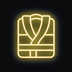 Poster - Yellow neon icon of a bathrobe glowing on a black background
