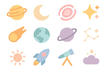 Celestial objects and space elements vector illustration for educational and design use in flat style