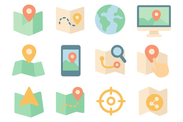 Poster - Navigation and map vector illustration: flat style icons for design and interfaces
