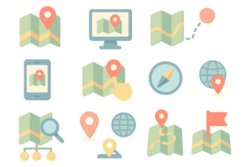 Poster - Navigation icon set vector illustration for map and travel concepts in flat style