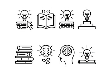 Leinwandbilder - Lightbulb idea book brain knowledge growth learning vector