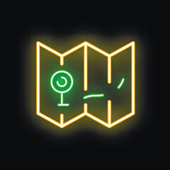 Poster - Neon green map icon showing location with pin point on black background