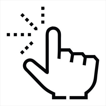 Digital cursor hand pointing with a pixelated arrow representing a click action or selection isolated on white background