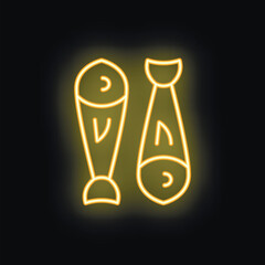 Poster - Neon sign illustration with two cooked fish glowing on a black background
