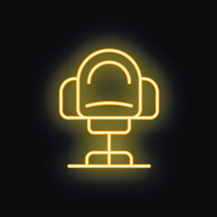 Poster - Bright yellow neon icon of a comfortable office chair is glowing on a black background