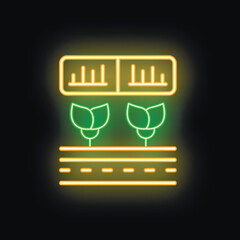 Poster - Neon icon of plants growing in indoor farm under artificial light source, modern agriculture concept