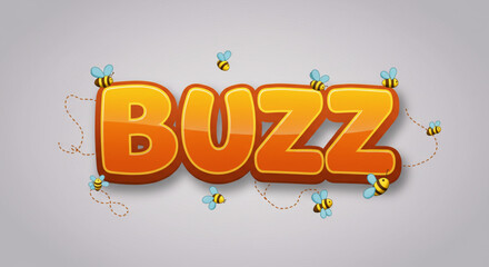 Poster - Vibrant Buzz Text Effect with Cartoon Bees  Downloadable Vector Illustration