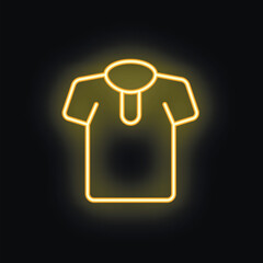 Poster - Neon yellow t shirt glowing on black background, simple clothing line icon
