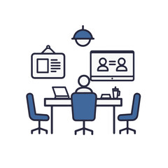 Fototapete - Modern office workspace with video conference.