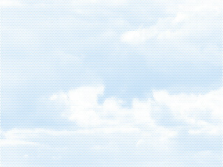 Poster - Halftone dot cloud pattern. Blue sky pixel texture vector background with copy space.