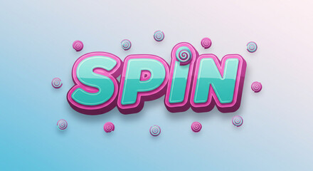 Fototapete - Whimsical 3D Spin Text Effect Candy-Colored Typography Design