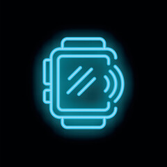Poster - Cyan neon smartwatch emitting a signal on a black background