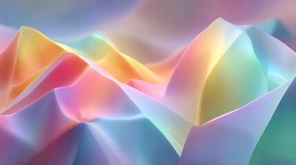 Poster - Shimmering pastel waves flow under a serene sky evoking a sense of fluidity and dreamy landscapes