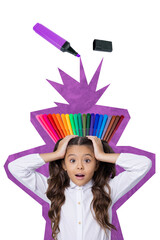 Poster - Banner 3d poster art pop collage of shocked nerd schoolgirl colorful felt pen education supplies back to school autumn fall