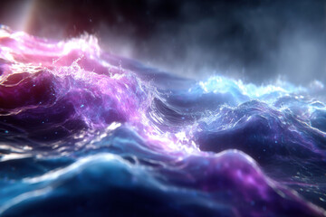 Poster - Waves of vibrant colors in a surreal ocean landscape during twilight hours