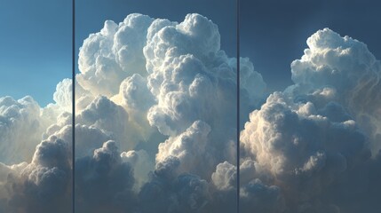 Poster - Majestic view of cumulus clouds formation at high altitude during sunset, showing ethereal beauty in the sky