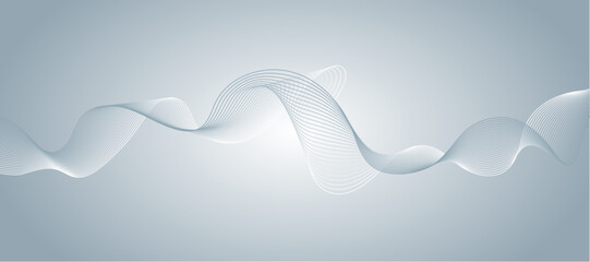 Poster - Abstract wavy line banner on white and blue gradient background.