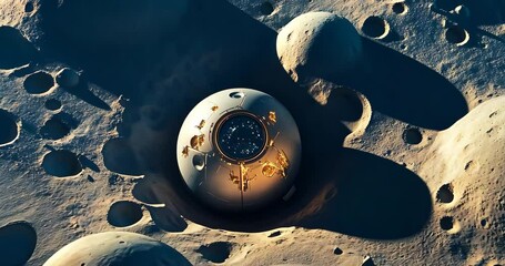 Wall Mural - A mysterious glowing orb rests on a cratered lunar surface, bathed in moonlight.