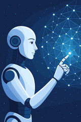 Leinwandbilder - ai robot humanoid touching a glowing digital network. artificial intelligence and machine learning c