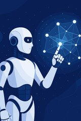 Leinwandbilder - ai robot humanoid touching a glowing digital network node. machine learning and big data concept. cy