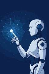 Leinwandbilder - ai robot humanoid hand interacting with big data network connection in cyberspace. machine learning,