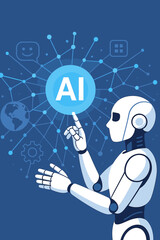 Fototapete - AI technology concept. Robot interacts with a neural network. Artificial intelligence for machine learning, deep learning, chatbot communication, global data exchange, and business automation.