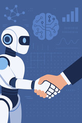 Aufkleber - Human and Robot Handshake Symbolizing AI Partnership, Machine Learning Collaboration, Digital Transformation, Business Teamwork, Technology Integration, and Data Science Innovation